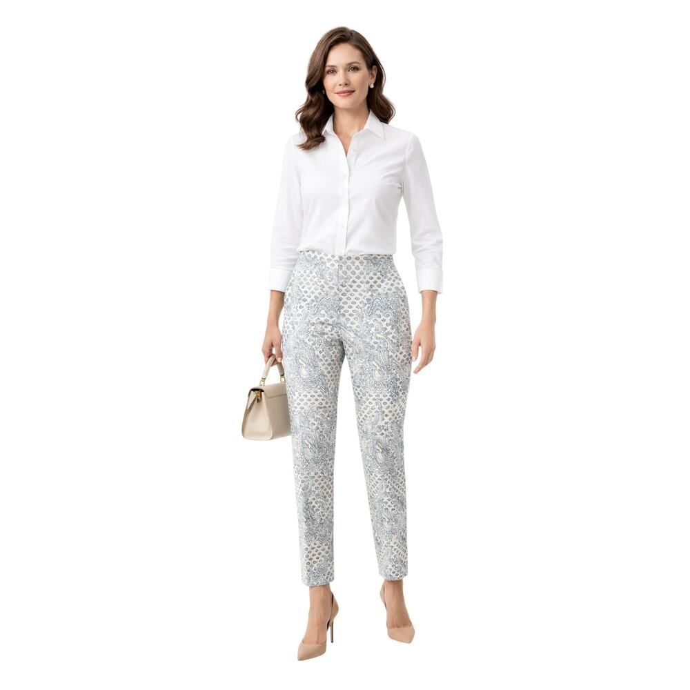 PURE AMICI Women’s Paisley Print Cropped Pants Blue/White Size Medium